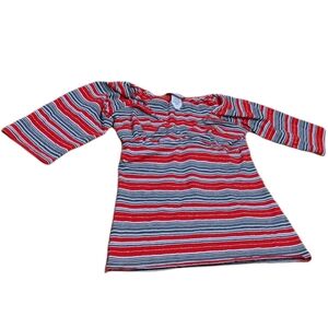 Zoey Beth Juniors Small Red, White, Gray, Silver & Black Striped Blouse Top